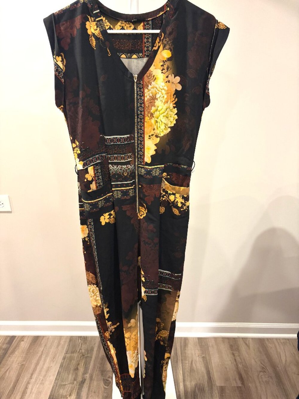 Whimsigoth Leopard Animal‎ Print Zip Front Jumpsuit Baroque Floral